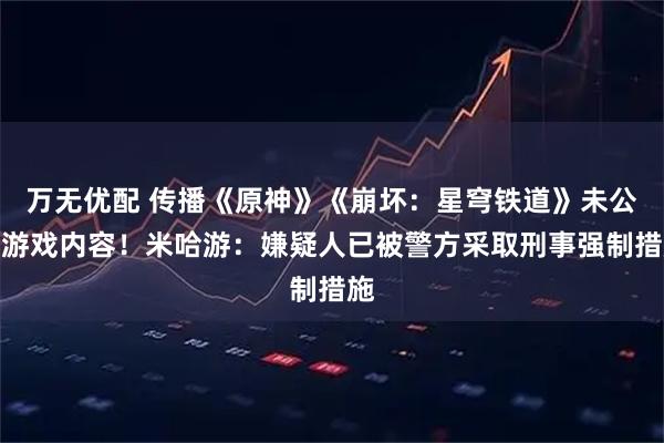万无优配 传播《原神》《崩坏：星穹铁道》未公开游戏内容！米哈游：嫌疑人已被警方采取刑事强制措施