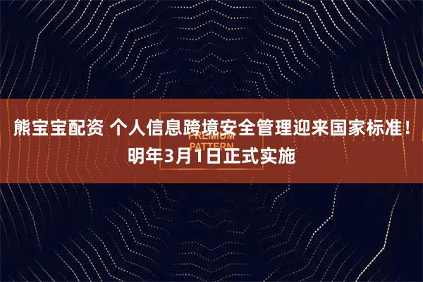 熊宝宝配资 个人信息跨境安全管理迎来国家标准！明年3月1日正式实施
